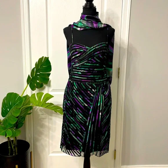 Cache Dresses | Vintage Cache Avopt Dress With Scarf | Color: Black/Purple | Size: 6 | Nessarog's Closet Cache Dresses | Vintage Cache Avopt Dress With Scarf | Color: Black/Purple | Size: 6 | Nessarog's Closet